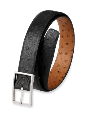 Ostrich Embossed Reversible Belt - Black/tan