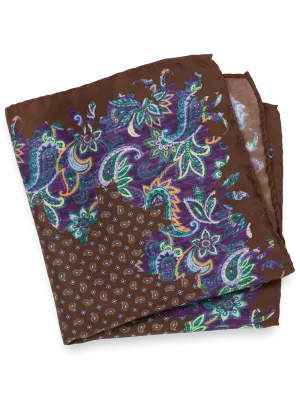 Paisley Silk Pocket Square - Brown Multi