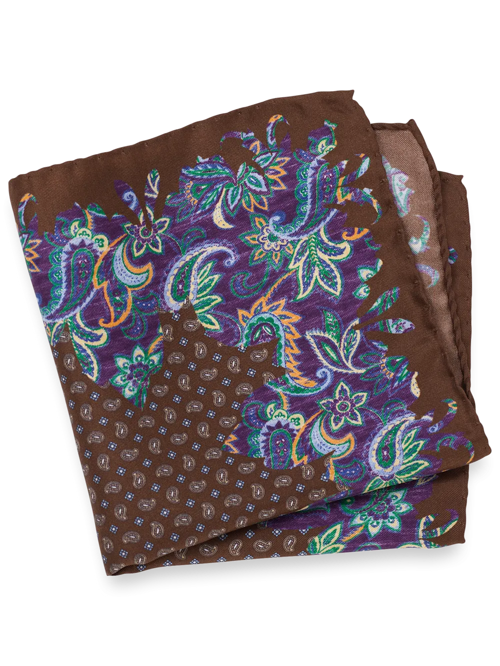 Paisley Silk Pocket Square - Brown Multi