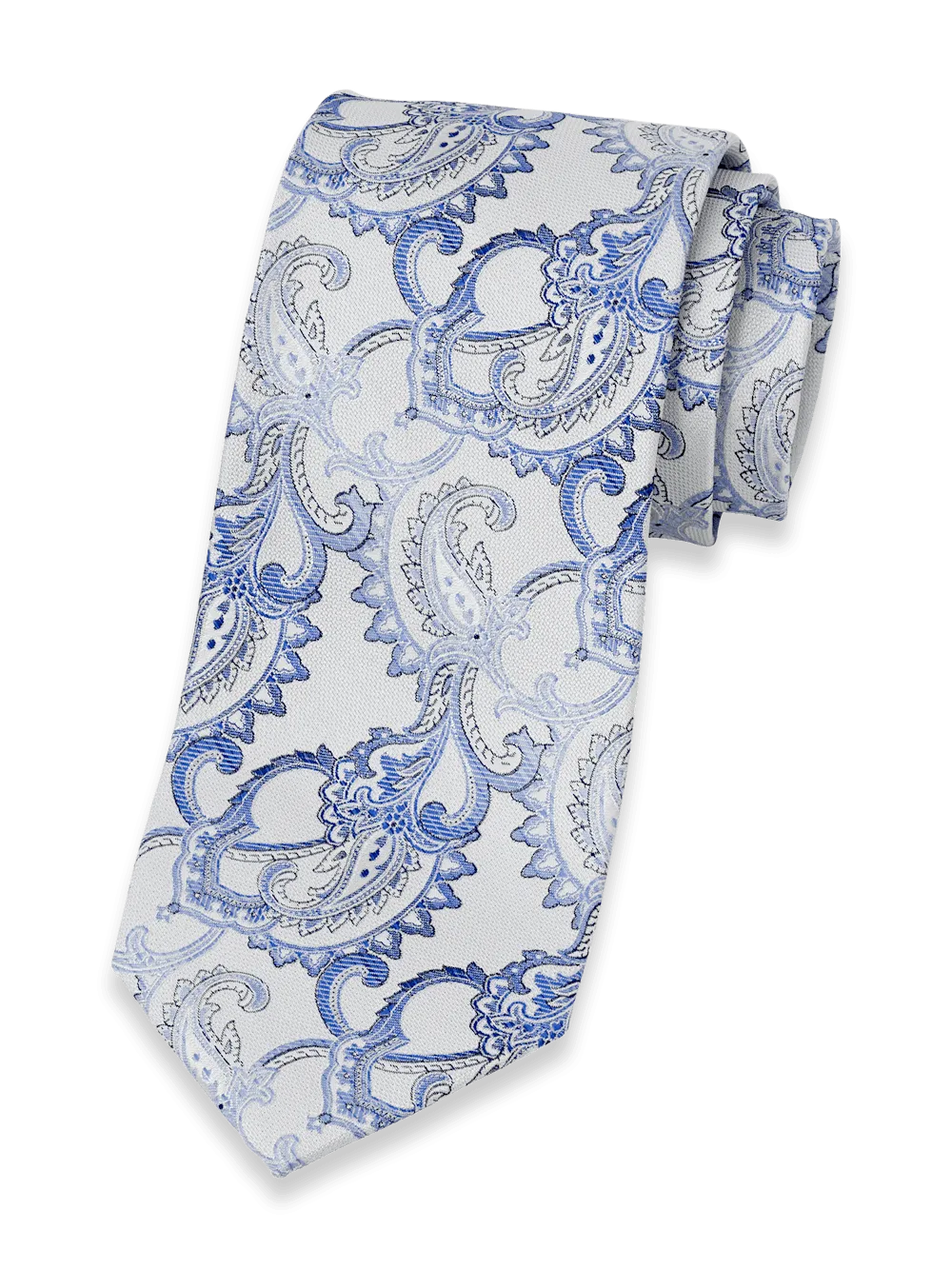 Paisley Woven Silk Tie - White/blue
