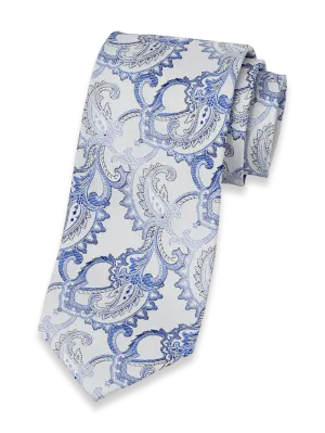 Paisley Woven Silk Tie - White/blue