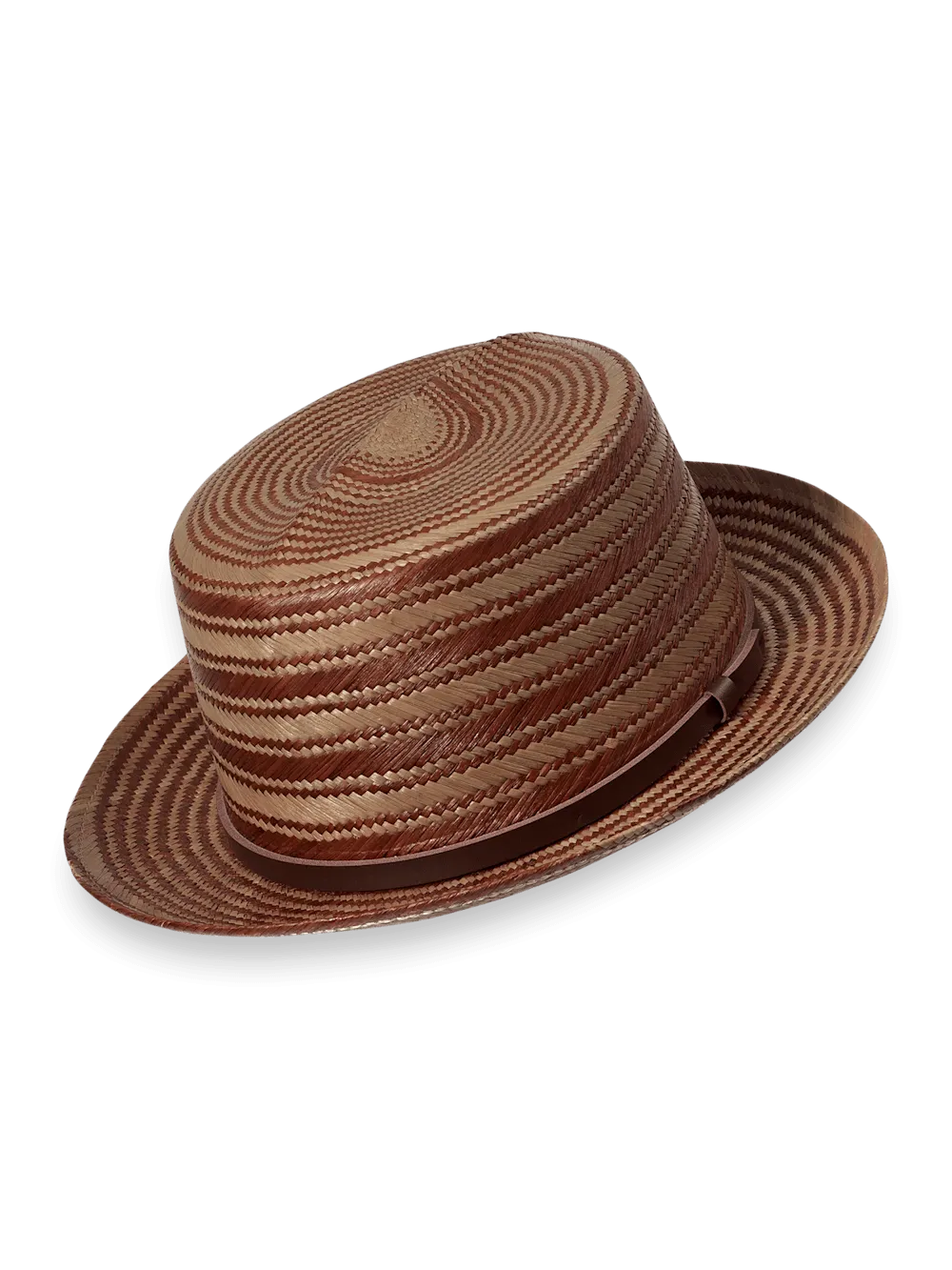 Panama Straw Fedora With Leather Band - Brown Multi