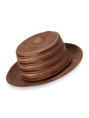 Panama Straw Fedora With Leather Band - Brown Multi
