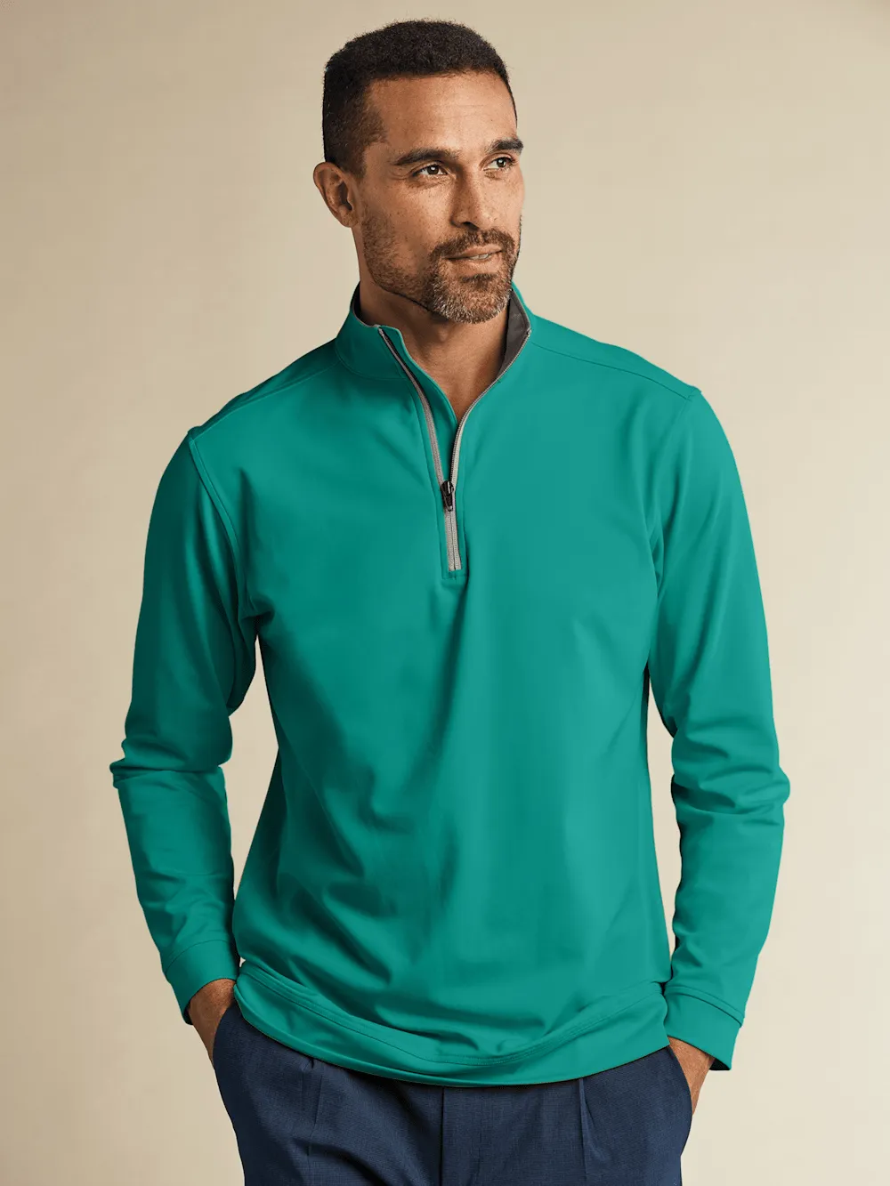 Performance Blend Quarter Zip Mock Neck - Green
