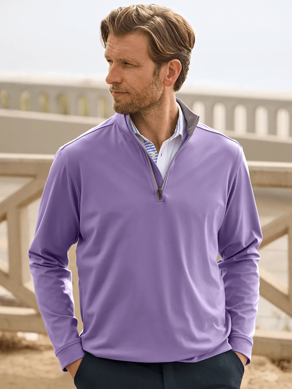 Performance Blend Quarter Zip Mock Neck - Purple