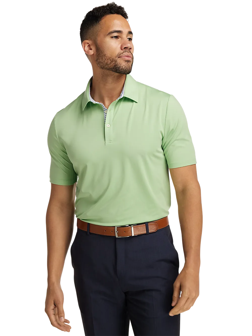 Performance Blend Three Button Polo - Light Green