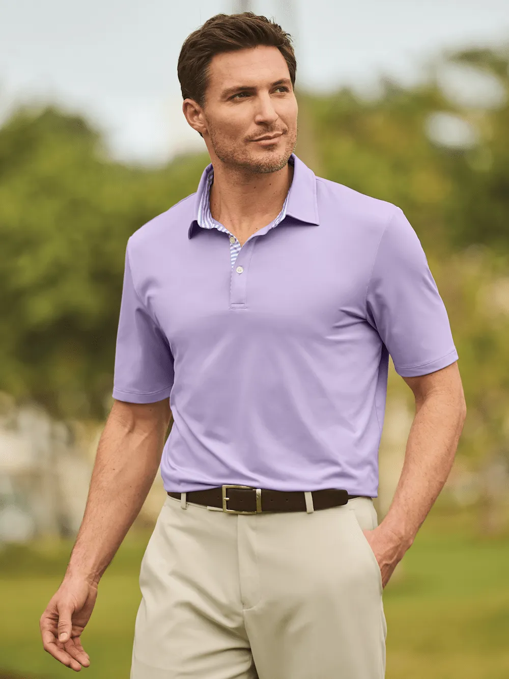 Performance Blend Three Button Polo - Light Purple