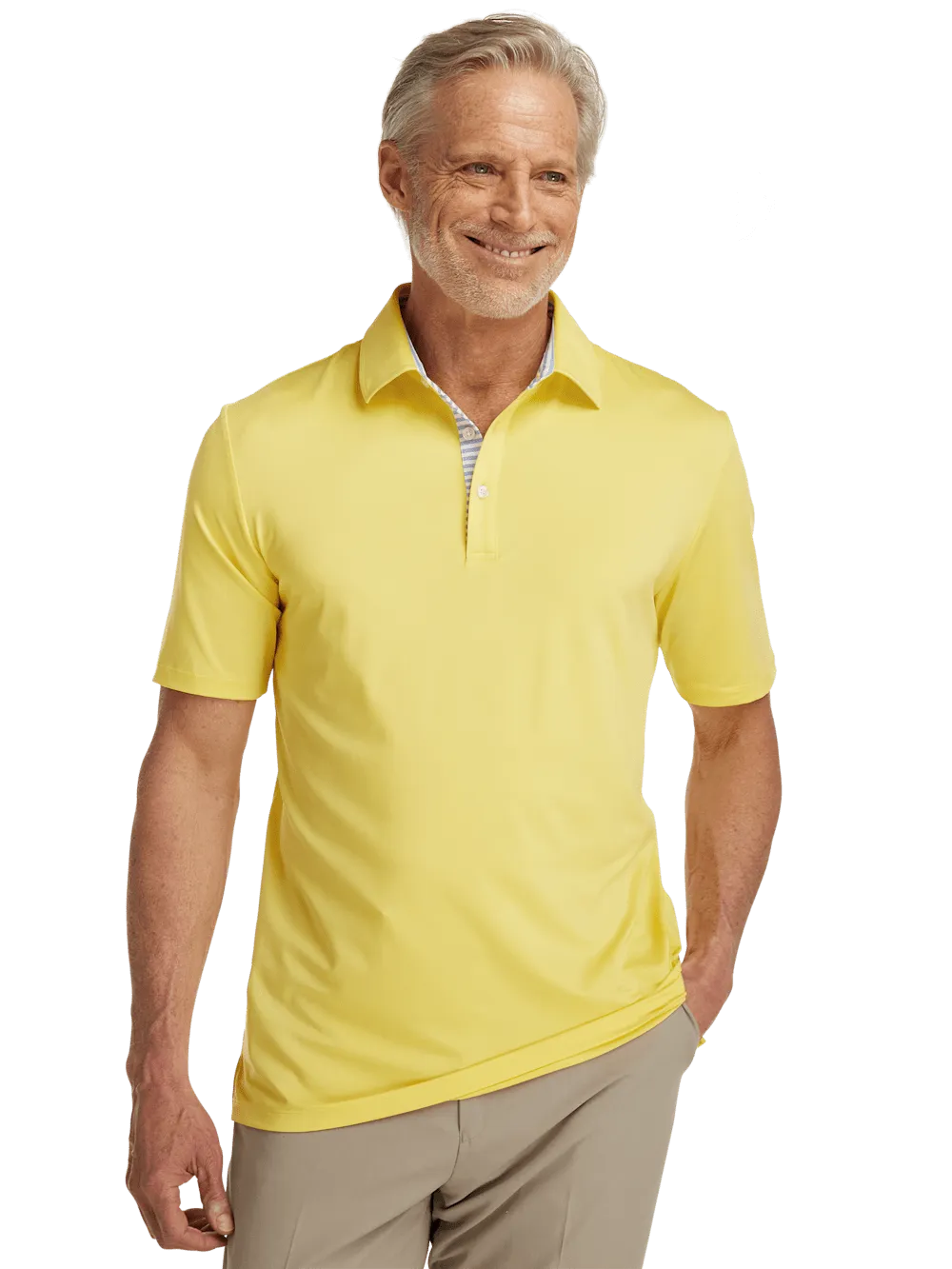 Performance Blend Three Button Polo - Light Yellow