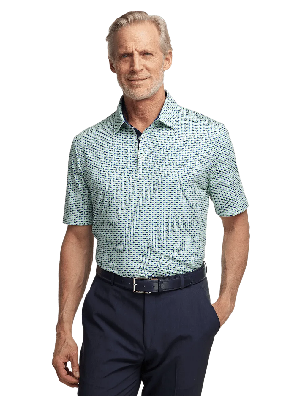 Performance Blend Three Button Polo - Navy/green