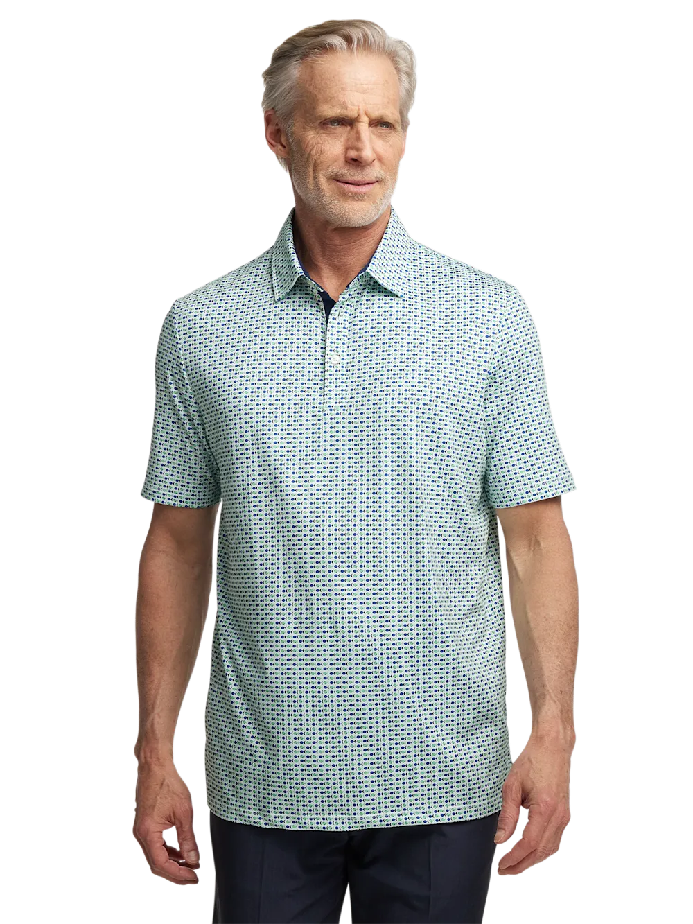 Performance Blend Three Button Polo - Navy/green