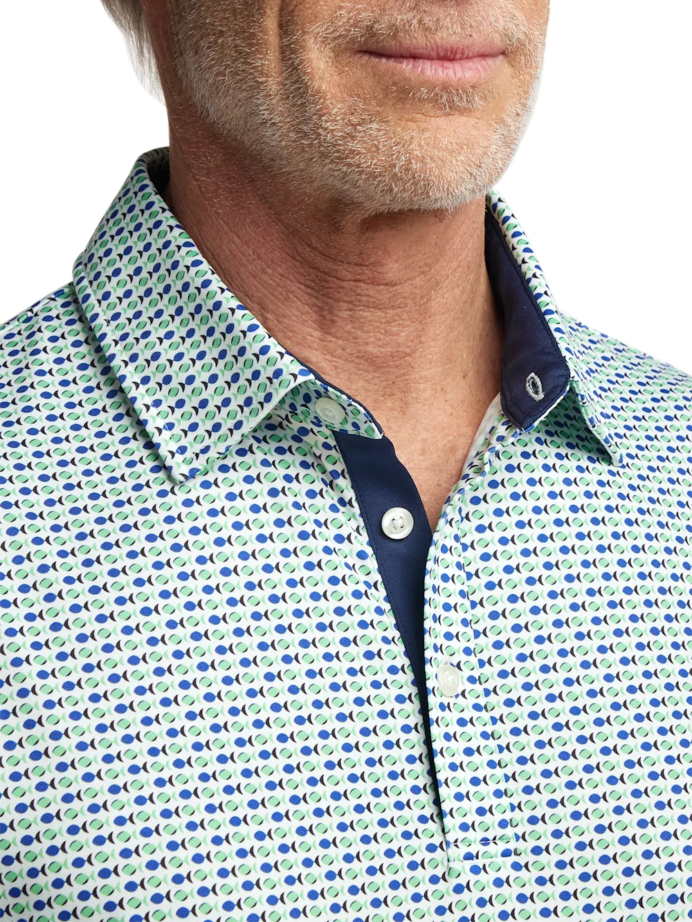Performance Blend Three Button Polo - Navy/green