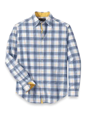 Performance Stretch Check Casual Shirt - Blue/yellow