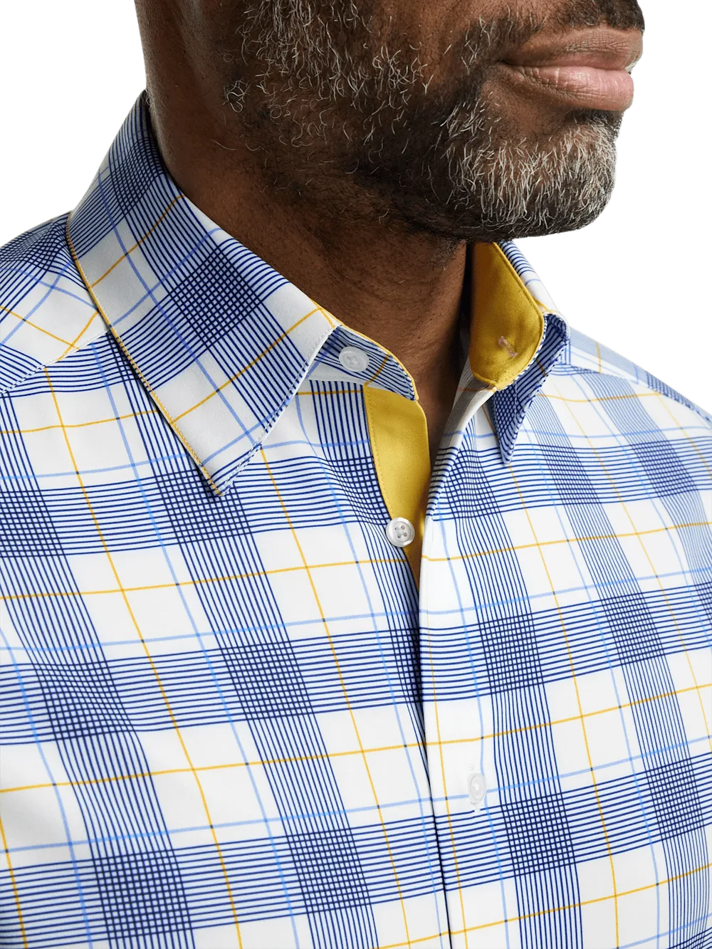 Performance Stretch Check Casual Shirt - Blue/yellow