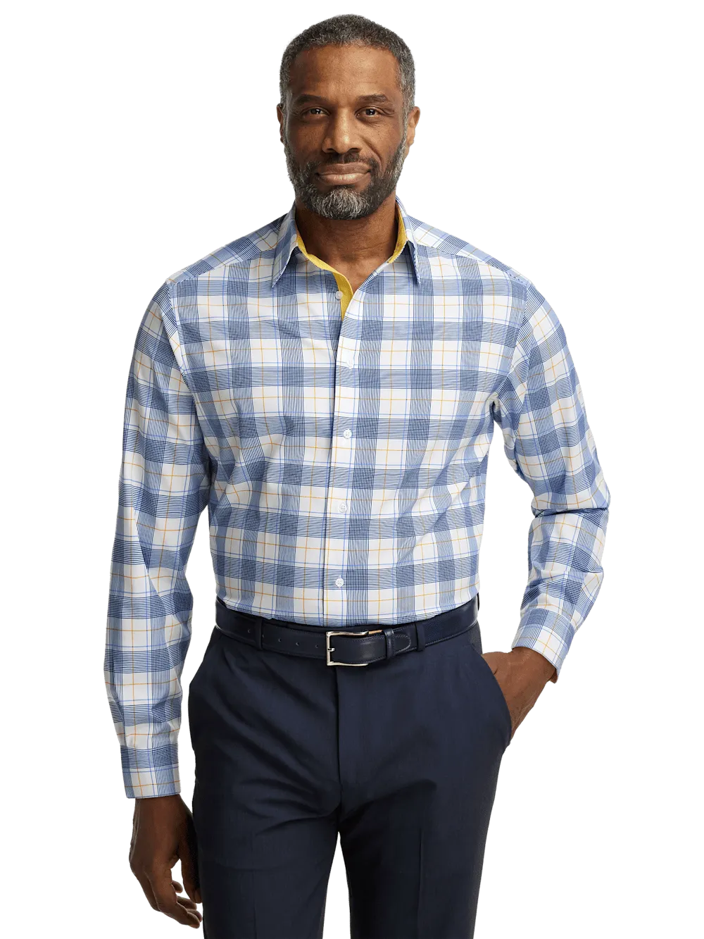 Performance Stretch Check Casual Shirt - Blue/yellow