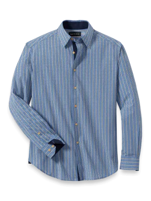 Performance Stretch Stripe Casual Shirt - Blue/yellow