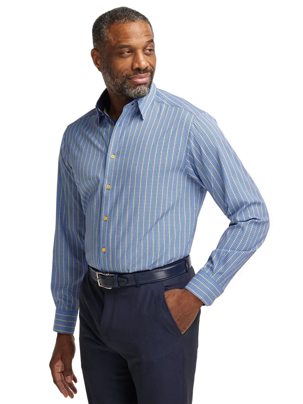 Performance Stretch Stripe Casual Shirt - Blue/yellow