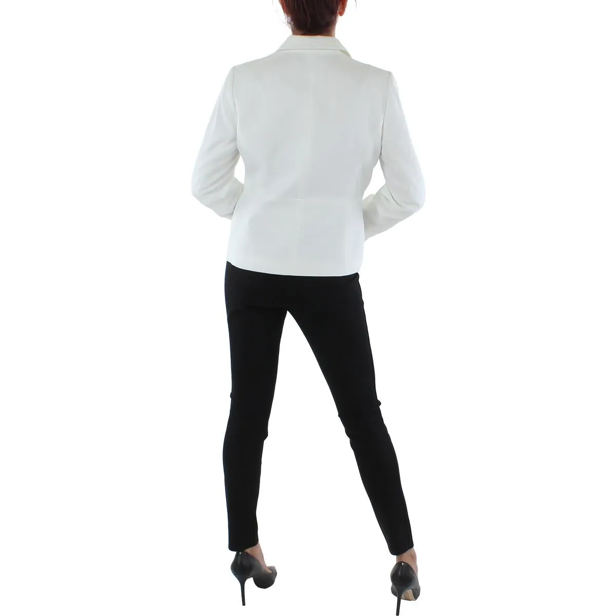 Petites Womens Woven Herringbone One-Button Blazer