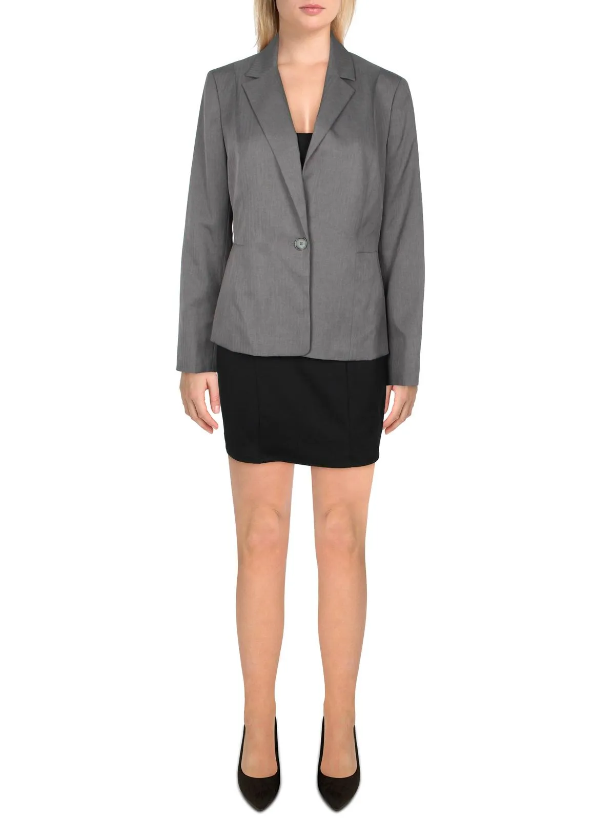 Petites Womens Woven Herringbone One-Button Blazer