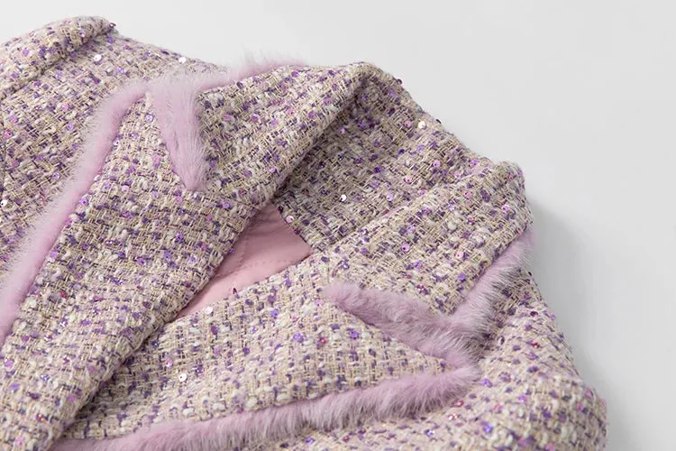 Pink Plaid Long-Sleeved Double Breasted Overcoat (Slim) Anna Kay Co