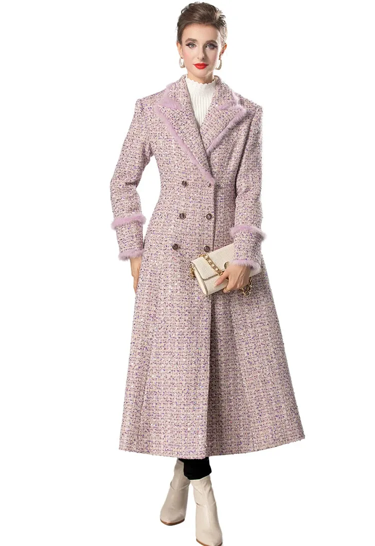 Pink Plaid Long-Sleeved Double Breasted Overcoat (Slim) Anna Kay Co