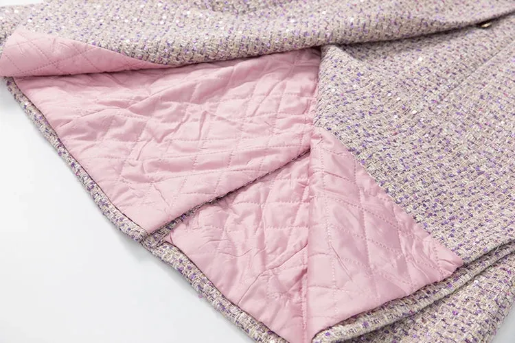 Pink Plaid Long-Sleeved Double Breasted Overcoat (Slim) Anna Kay Co