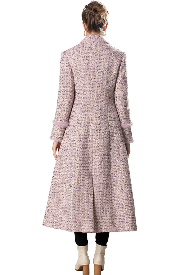 Pink Plaid Long-Sleeved Double Breasted Overcoat (Slim) Anna Kay Co