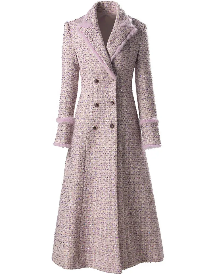 Pink Plaid Long-Sleeved Double Breasted Overcoat (Slim) Anna Kay Co