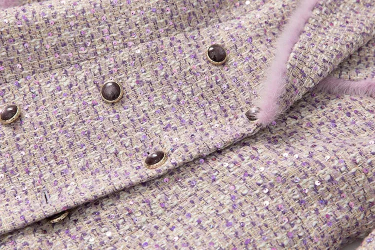 Pink Plaid Long-Sleeved Double Breasted Overcoat (Slim) Anna Kay Co