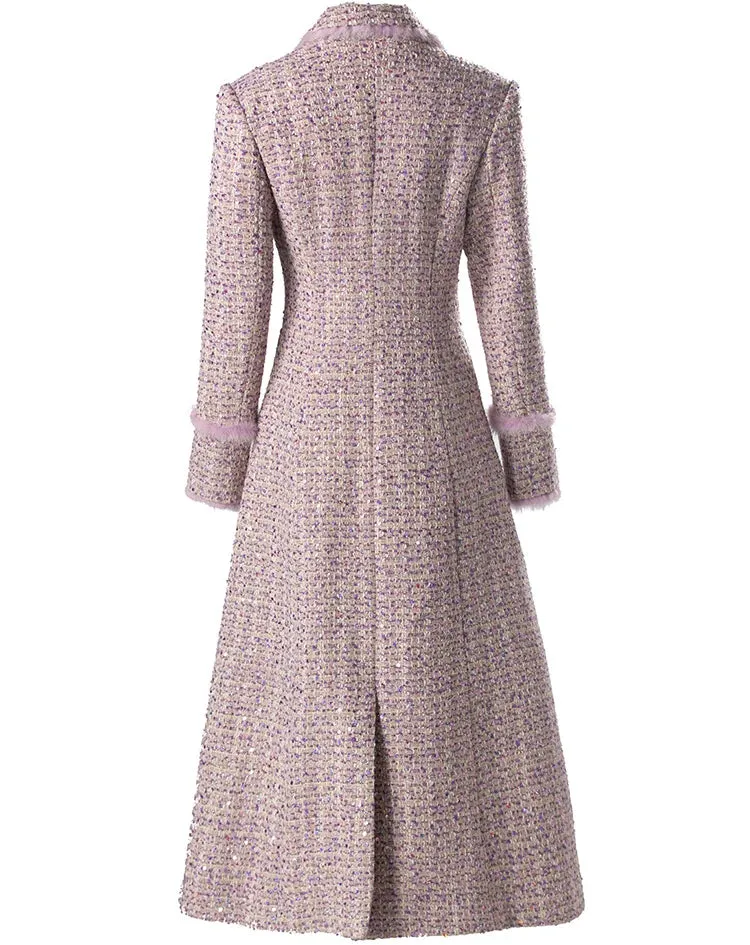 Pink Plaid Long-Sleeved Double Breasted Overcoat (Slim) Anna Kay Co