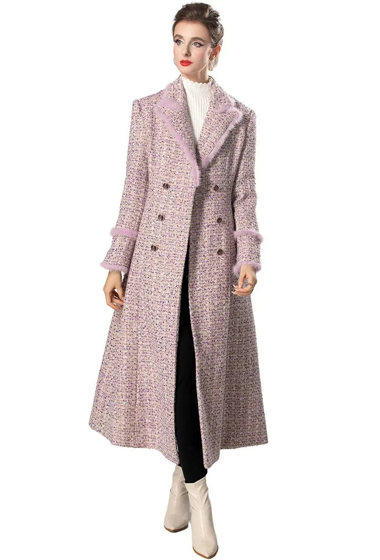 Pink Plaid Long-Sleeved Double Breasted Overcoat (Slim) Anna Kay Co