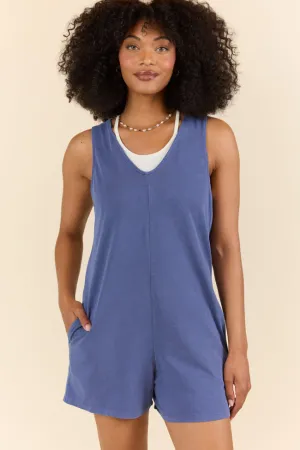 Play It Off Dusty Indigo Knit Tank Top Romper