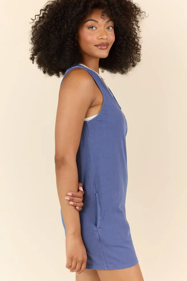 Play It Off Dusty Indigo Knit Tank Top Romper