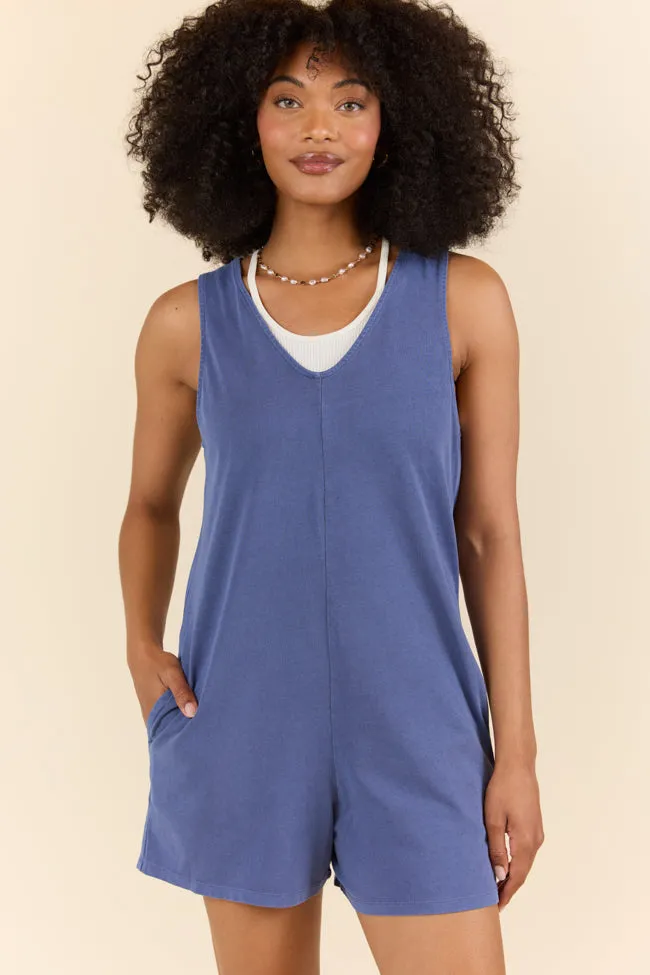 Play It Off Dusty Indigo Knit Tank Top Romper