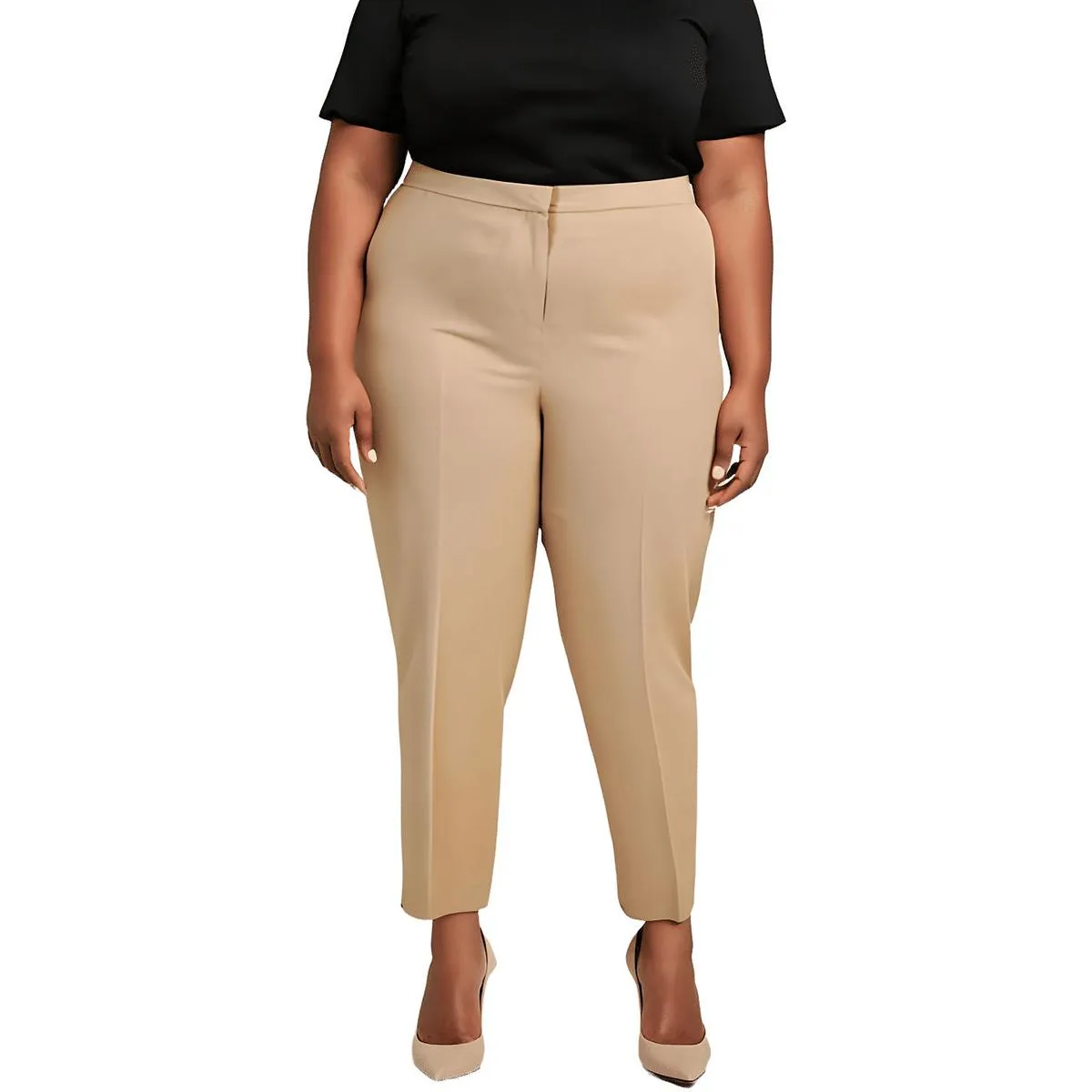 Plus Womens Mid-Rise Stretch Straight Leg Pants