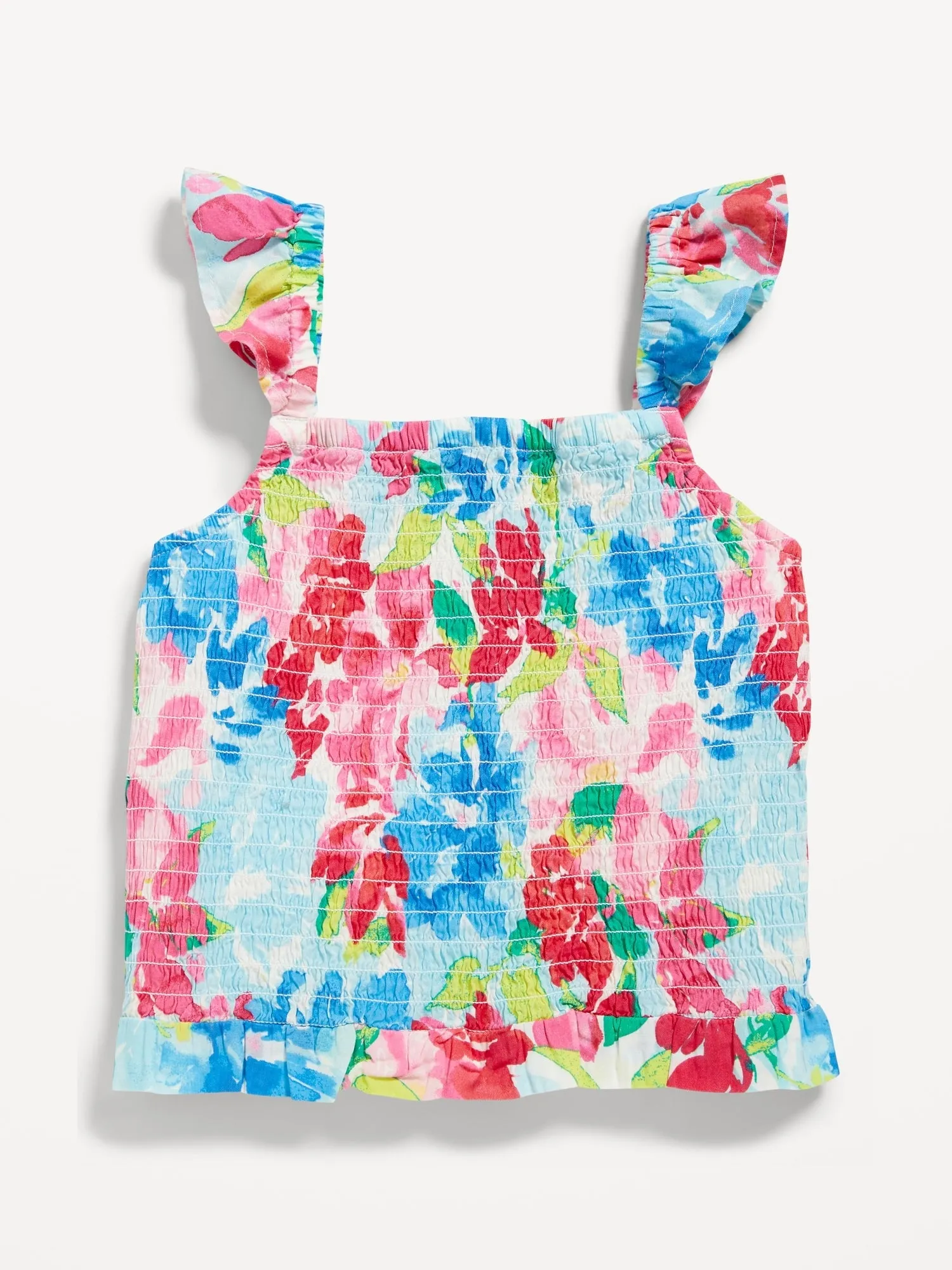 Printed Flutter-Sleeve Smocked Top For Girls