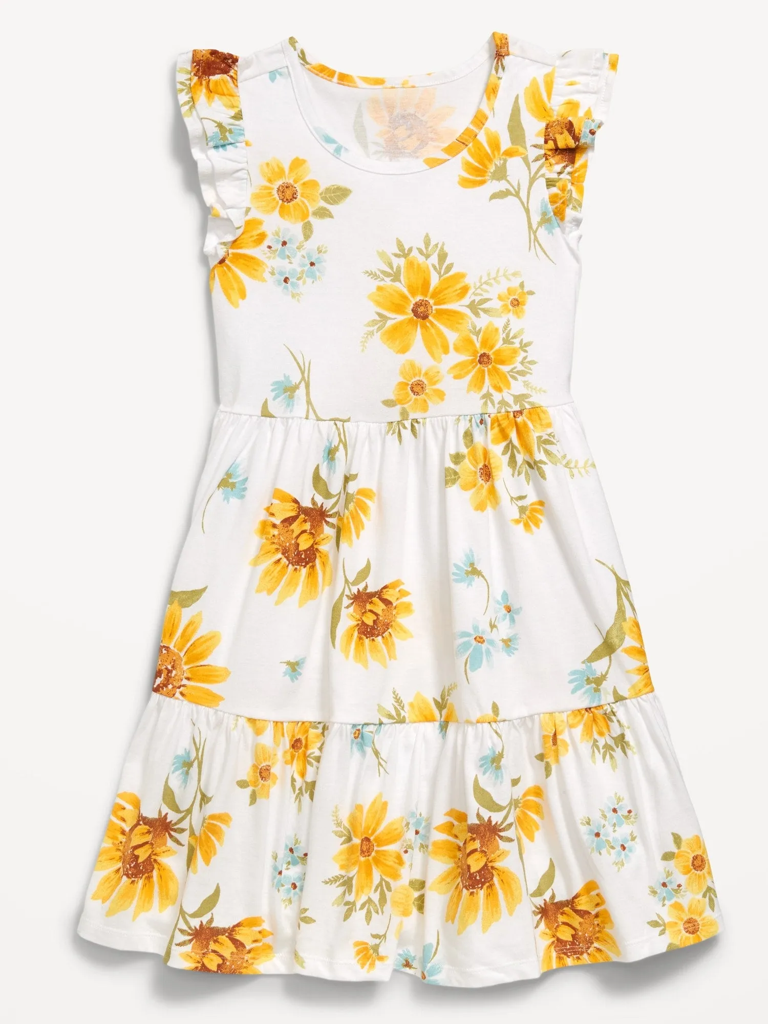 Printed Flutter-Sleeve Tiered Swing Dress for Girls