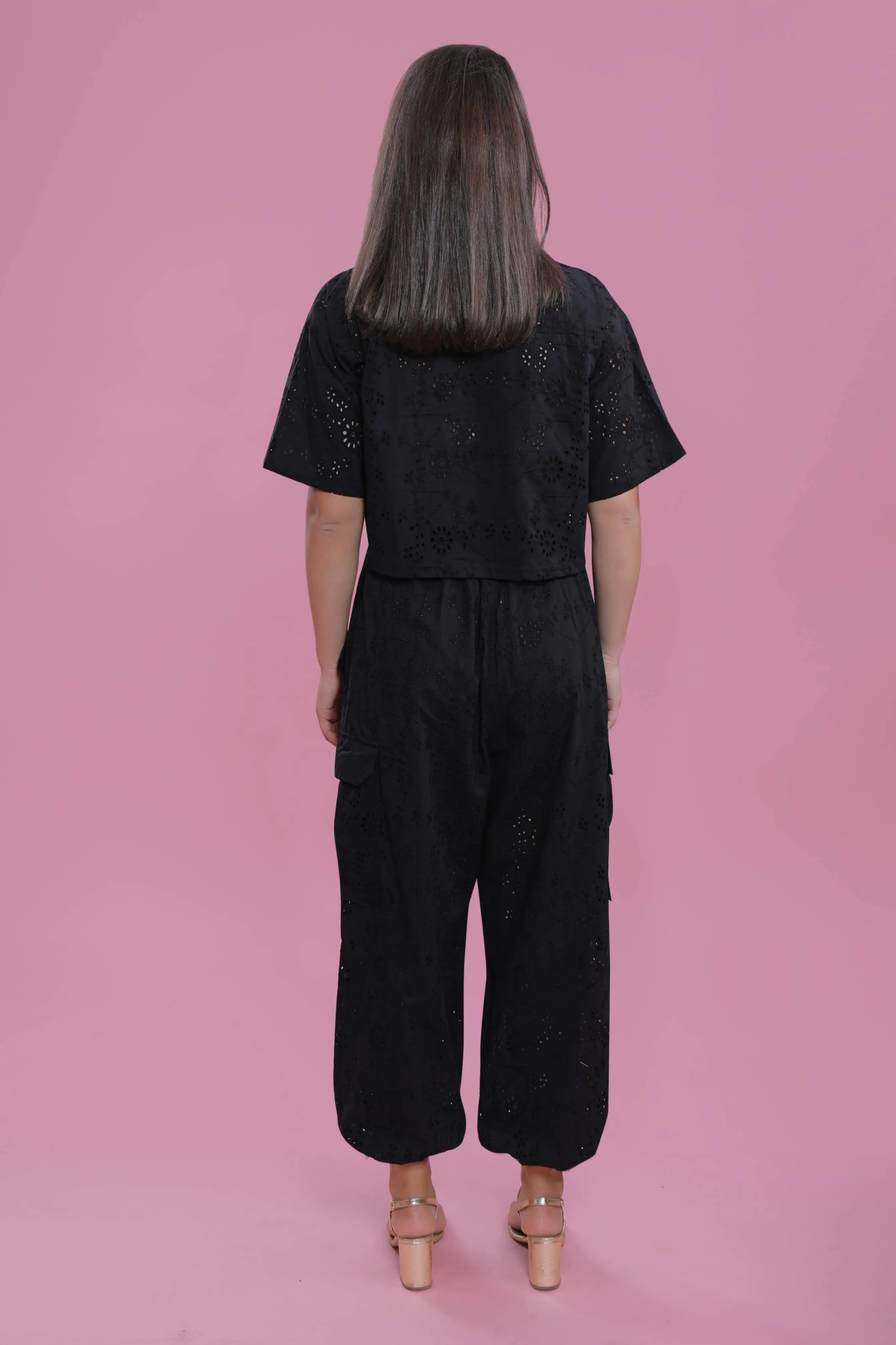 Relax Fit Long Schiffli Black Cargo Pant French Theory