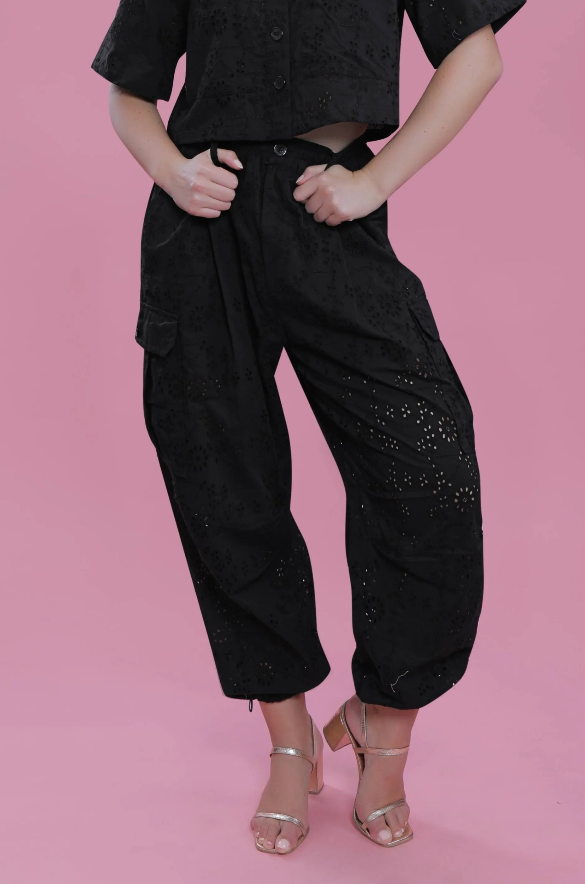 Relax Fit Long Schiffli Black Cargo Pant French Theory
