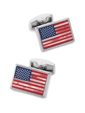 Semi Precious Stone American Flag Cufflinks - Red/white/blue