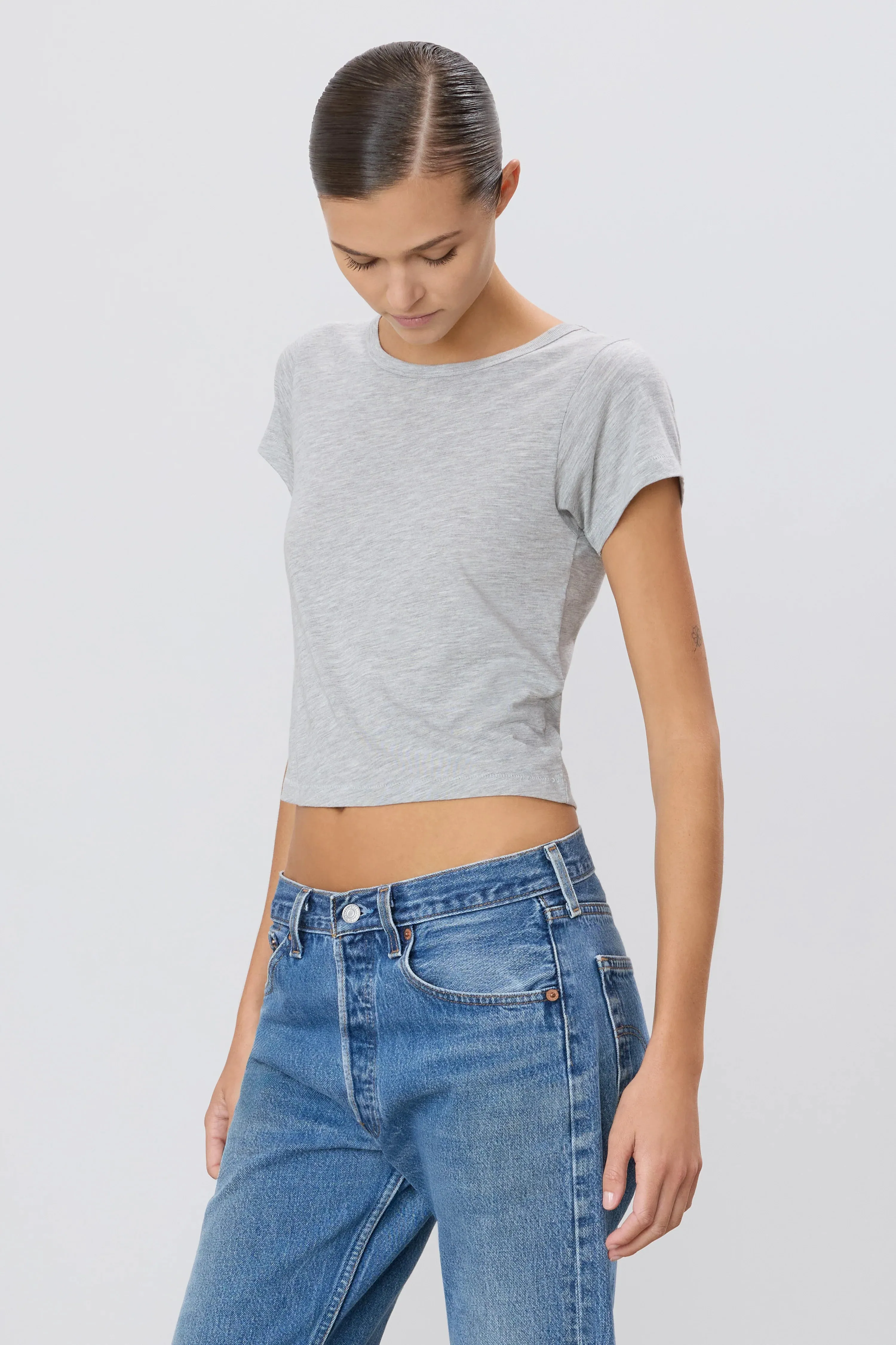 Short Sleeve Baby Tee in Heather Grey