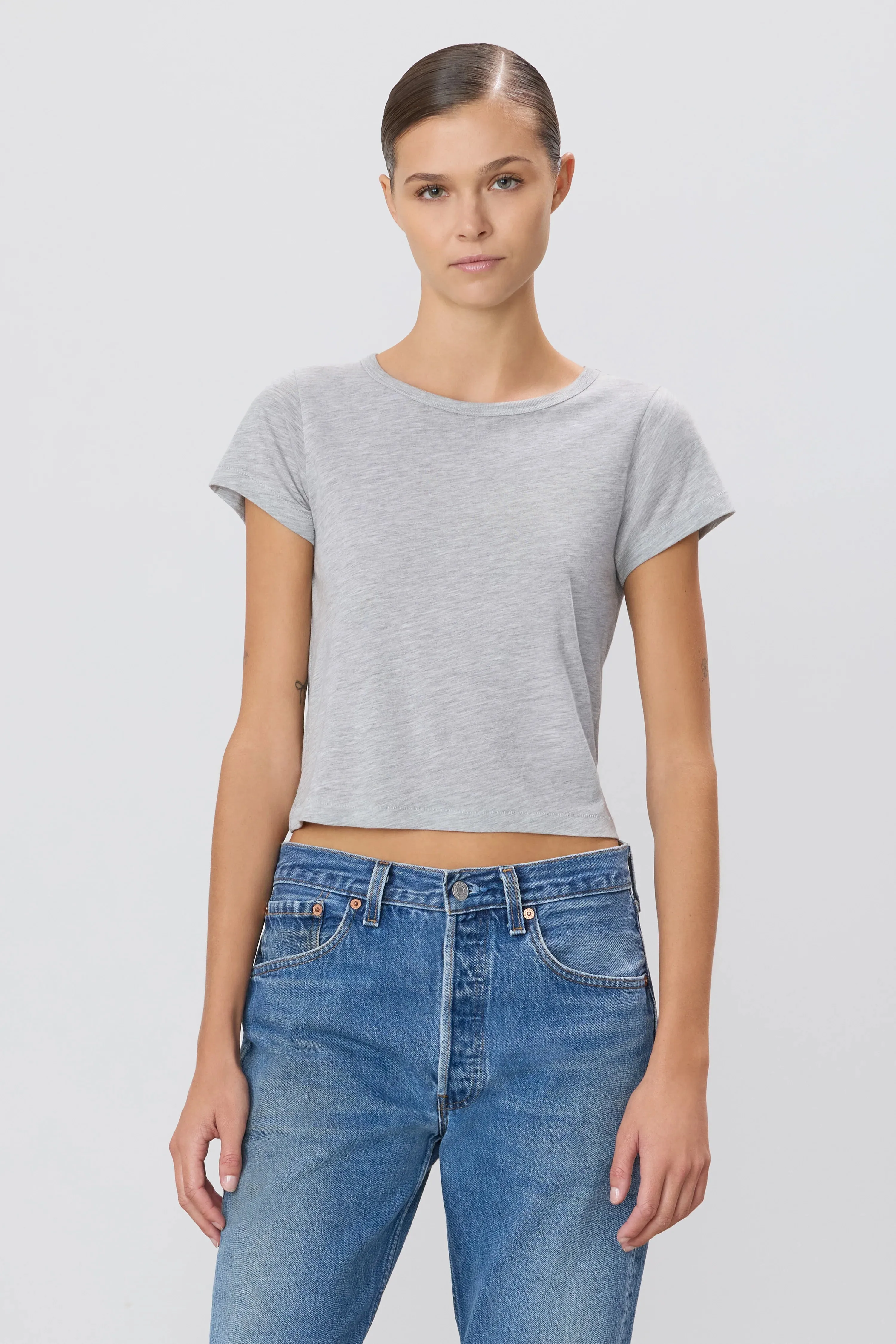 Short Sleeve Baby Tee in Heather Grey