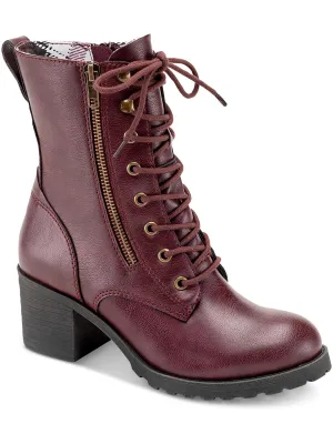 Sloanie Womens Faux Leather Lace-Up Booties