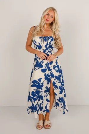 Soak Up The Sun Blue Floral Midi Dress