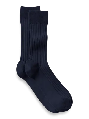 Solid Rib Cotton Blend Sock - Navy