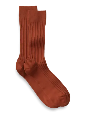 Solid Rib Cotton Blend Sock - Rust