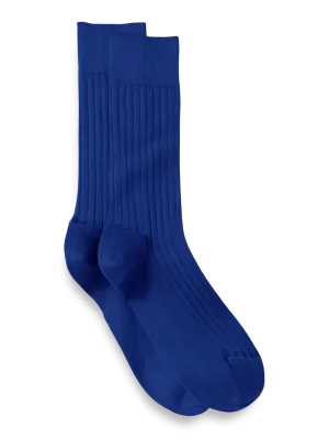 Solid Rib With Contrast Cotton Blend Sock - Blue/red