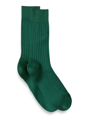 Solid Rib With Contrast Cotton Blend Sock - Green/blue