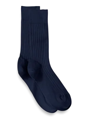 Solid Rib With Contrast Cotton Blend Sock - Navy/blue