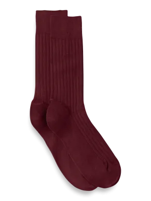 Solid Rib With Contrast Cotton Blend Sock - Wine/blue