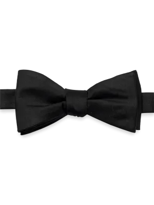 Solid Woven Silk Pre-Tied Bow Tie - Black